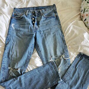 Levi's 501 distressed straight leg jeans